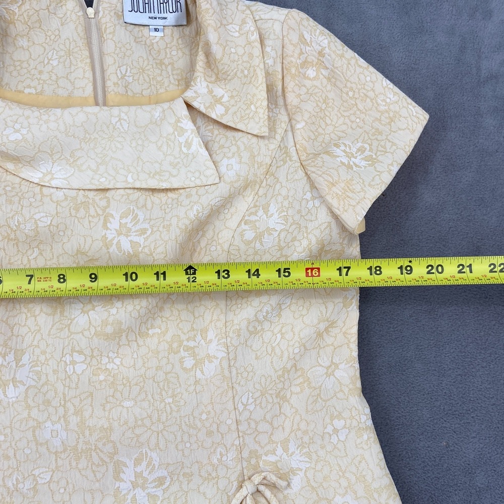 Julian Taylor Sheath Dress Womens 10 Pastel Yellow Floral Jacquard Peplum Retro - Picture 6 of 8